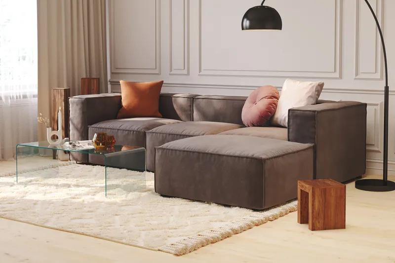 Cubo 1-sits  Rektangulär Fotpallsmodul i Sammet 80 cm bred - Mörkgrå - Möbler - Stolar & fåtöljer - Pall & puff - Fotpall