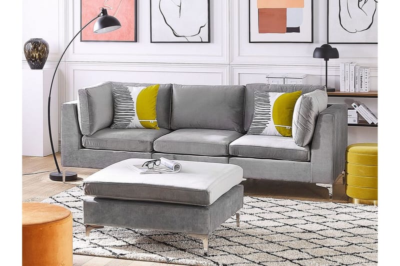 Evja Fotpall - Sammet/Grå - Möbler - Stolar & fåtöljer - Pall & puff - Fotpall