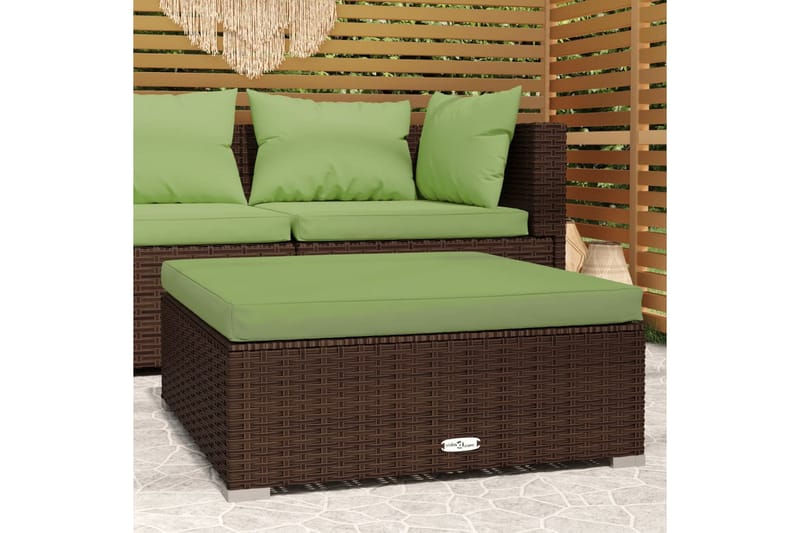 Fotpall med dyna för trädgården brun 70x70x30 cm konstrottin - Brun/Grön - Möbler - Stolar & fåtöljer - Pall & puff - Fotpall