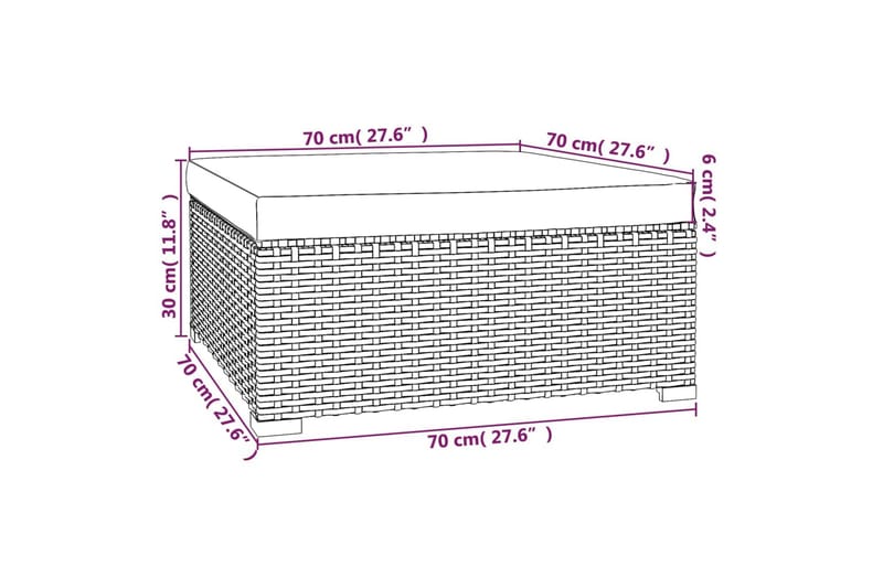 Fotpall med dyna för trädgården grå 70x70x30 cm konstrotting - Grå/Blå - Fotpall