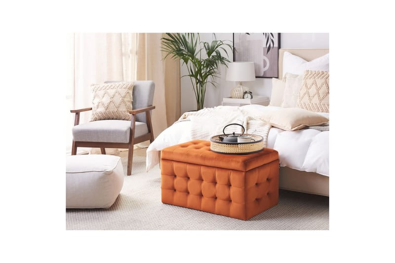 Fotpall Michigan Orange - Orange - Möbler - Stolar & fåtöljer - Pall & puff - Fotpall - Chesterfield fotpall
