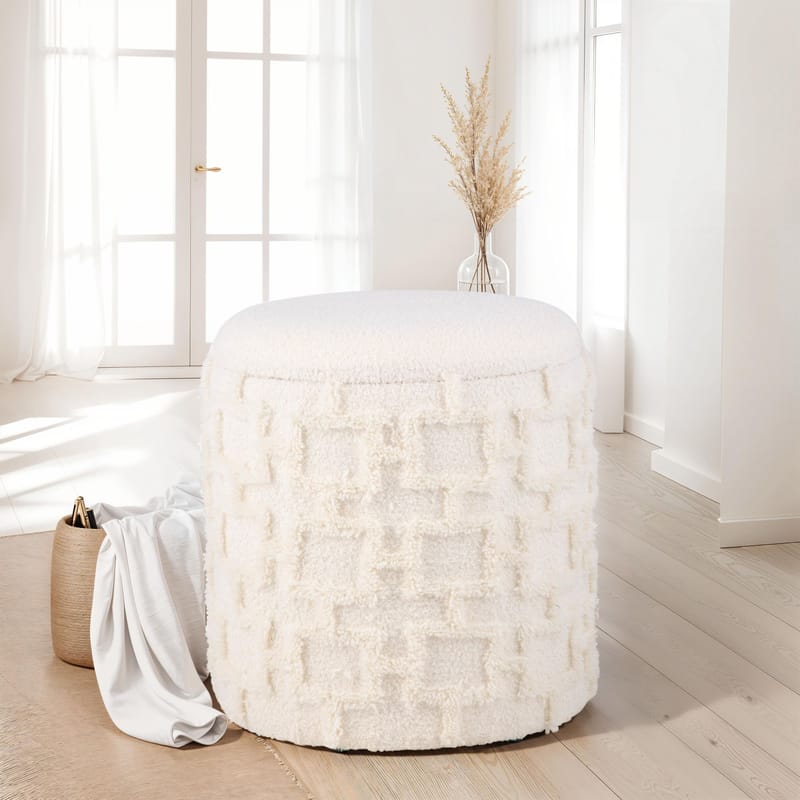 Ivoino Pall 40 cm - gräddvit med gråbruna inslag - Möbler - Stolar & fåtöljer - Pall & puff - Fotpall - Fotpall med förvaring