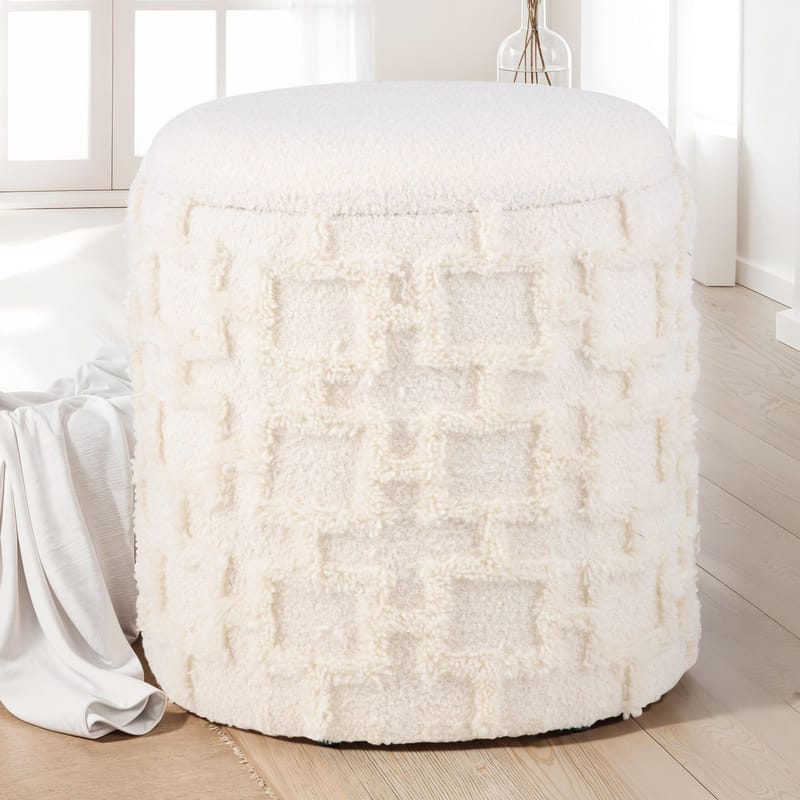 Ivoino Pall 40 cm - gräddvit med gråbruna inslag - Möbler - Stolar & fåtöljer - Pall & puff - Fotpall - Fotpall med förvaring