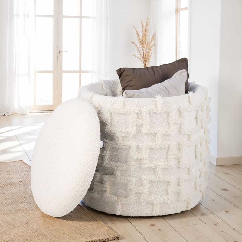 Ivoino Pall 40 cm - gräddvit med gråbruna inslag - Möbler - Stolar & fåtöljer - Pall & puff - Fotpall - Fotpall med förvaring