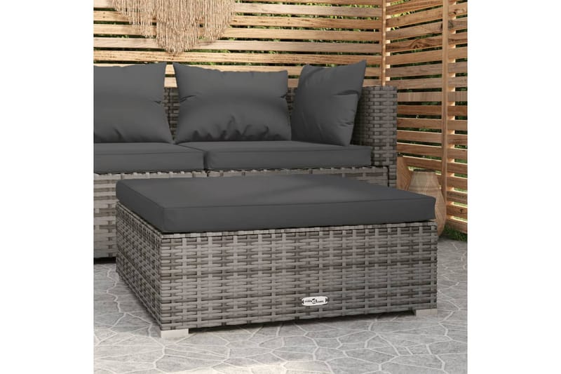Fotpall med dyna för trädgården grå 70x70x30 cm konstrotting - Grå - Möbler - Stolar & fåtöljer - Pall & puff - Fotpall