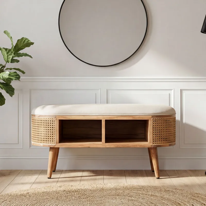 Nelor Sittbänk 90 cm med sits i wienerflätning - Möbler - Stolar & fåtöljer - Pall & puff - Fotpall - Bäddbar fotpall