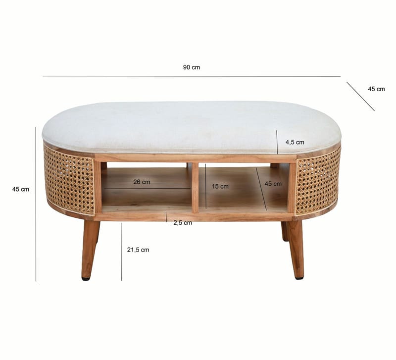 Nelor Sittbänk 90 cm med sits i wienerflätning - Möbler - Stolar & fåtöljer - Pall & puff - Fotpall - Bäddbar fotpall