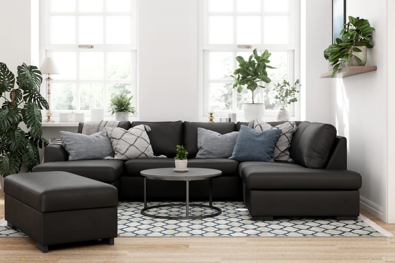 Porto Fotpall med Förvaring Bonded Läder - Svart - Möbler - Stolar & fåtöljer - Pall & puff - Fotpall