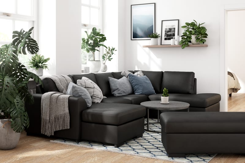 Porto Fotpall med Förvaring Bonded Läder - Svart - Möbler - Stolar & fåtöljer - Pall & puff - Fotpall