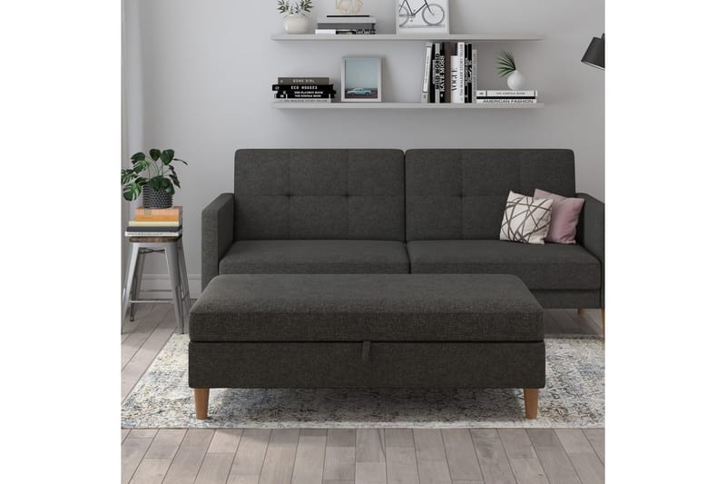 Fotpall/pall Lilly Antracit, Linne - Antracit, Linne - Möbler - Stolar & fåtöljer - Pall & puff - Fotpall