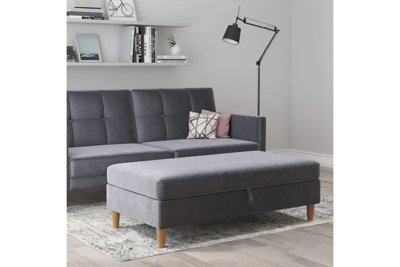 Fotpall/pall Lilly Antracit, Sammet/Trä/Plast - Antracit, Sammet/Trä/Plast - Möbler - Stolar & fåtöljer - Pall & puff - Fotpall