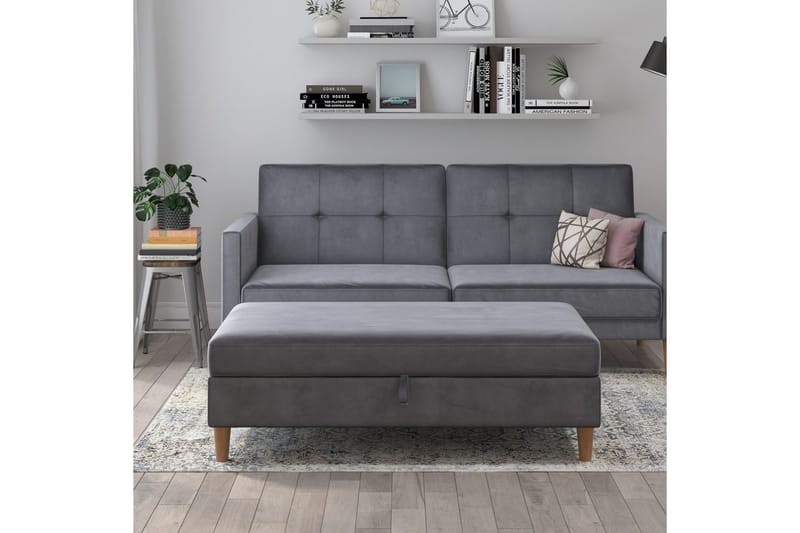 Fotpall/pall Lilly Antracit, Sammet/Trä/Plast - Antracit, Sammet/Trä/Plast - Möbler - Stolar & fåtöljer - Pall & puff - Fotpall