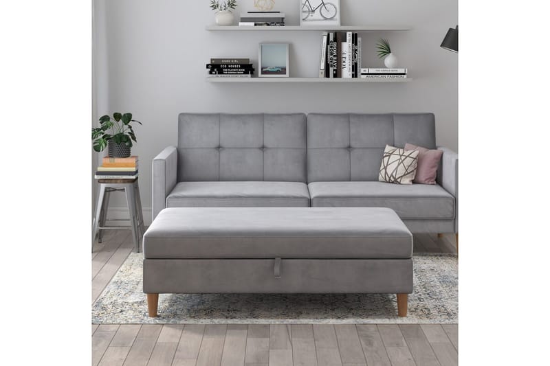 Fotpall/pall Lilly Ljusgrå, Sammet/Trä/Plast - Ljusgrå, Sammet/Trä/Plast - Möbler - Stolar & fåtöljer - Pall & puff - Fotpall