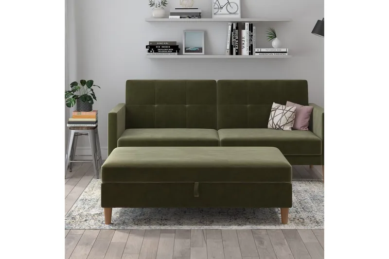 Fotpall/pall Lilly Olivgrön, Sammet/Trä/Plast - Olivgrön, Sammet/Trä/Plast - Möbler - Stolar & fåtöljer - Pall & puff - Fotpall