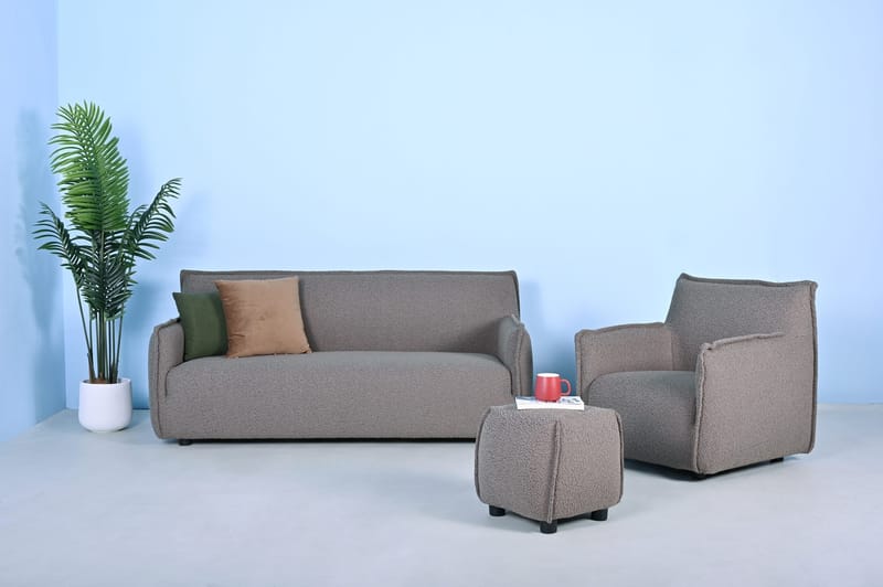 Pall 48x48 cm i mörkbeige bouclè - Gråbrun - Möbler - Stolar & fåtöljer - Pall & puff - Sittpuff