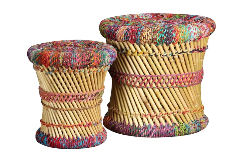 Pallar med chindidetaljer 2 st flerfärgad bambu - Flerfärgad - Pall & puff