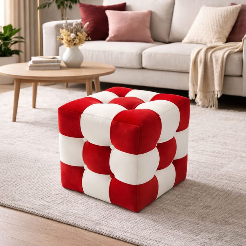 Peticire Sittpuff 42 cm - Röd och vit - Möbler - Stolar & fåtöljer - Pall & puff - Sittpuff