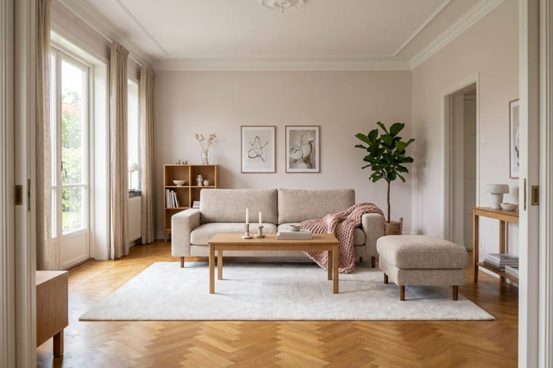 Scandi Fotpall i Chenille - Beige - Möbler - Stolar & fåtöljer - Pall & puff - Fotpall