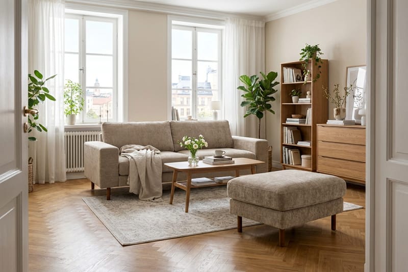 Scandi Fotpall i Chenille - Mörkbeige - Möbler - Stolar & fåtöljer - Pall & puff - Fotpall