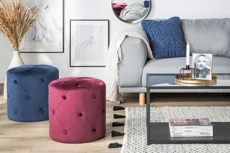 Emmerlyn Sittpuff Sammet - Blå - Möbler - Stolar & fåtöljer - Pall & puff - Sittpuff