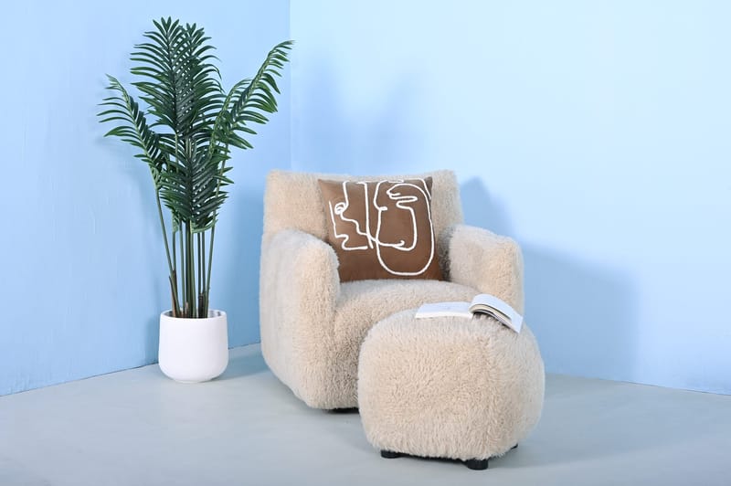 Sittpuff Fluffy i Hårigt Tyg - Beige - Möbler - Stolar & fåtöljer - Pall & puff - Sittpuff