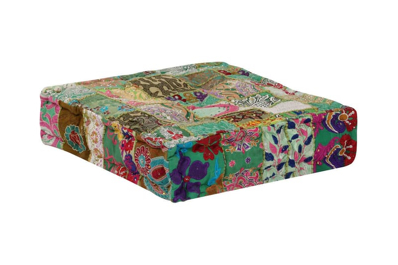 Sittpuff lappmönster fyrkantig handgjord 50x50x12 cm grön - Flerfärgad - Möbler - Stolar & fåtöljer - Pall & puff - Sittpuff - Marockansk sittpuff