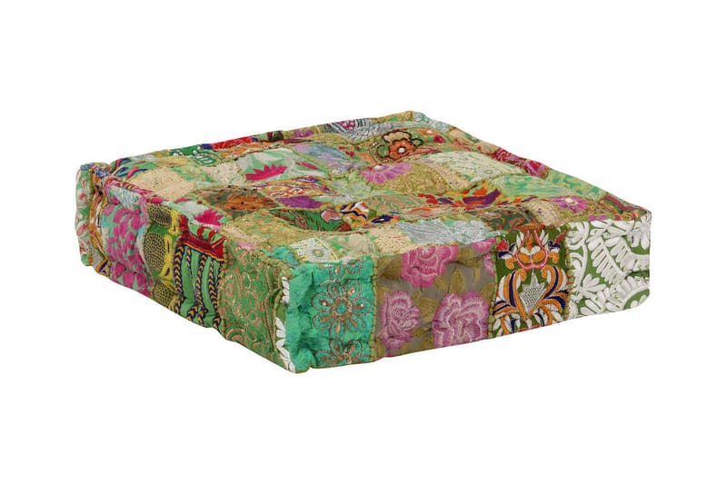 Sittpuff lappmönster fyrkantig handgjord 50x50x12 cm grön - Flerfärgad - Möbler - Stolar & fåtöljer - Pall & puff - Sittpuff - Marockansk sittpuff