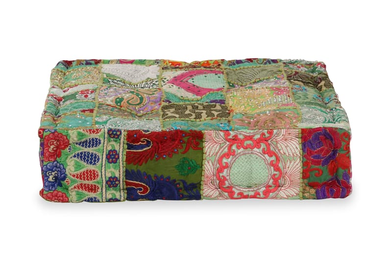 Sittpuff lappmönster fyrkantig handgjord 50x50x12 cm grön - Flerfärgad - Möbler - Stolar & fåtöljer - Pall & puff - Sittpuff - Marockansk sittpuff