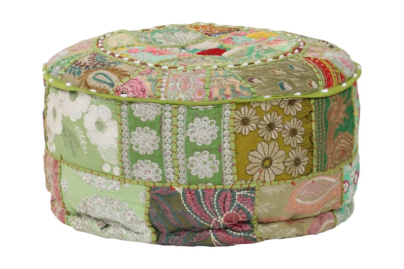 Sittpuff med lappmönster rund bomull handgjord 40x20 cm grön - Grön - Möbler - Stolar & fåtöljer - Pall & puff - Sittpuff - Marockansk sittpuff