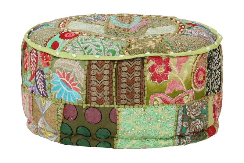 Sittpuff med lappmönster rund bomull handgjord 40x20 cm grön - Grön - Möbler - Stolar & fåtöljer - Pall & puff - Sittpuff - Marockansk sittpuff