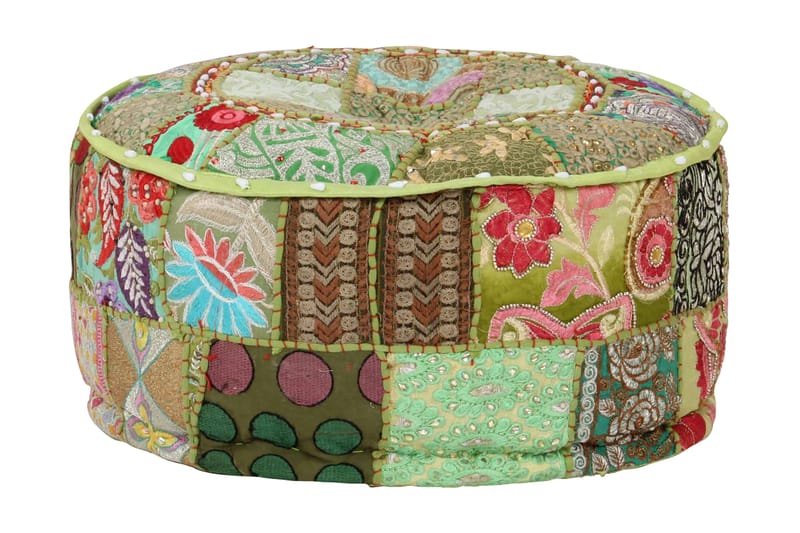 Sittpuff med lappmönster rund bomull handgjord 40x20 cm grön - Grön - Möbler - Stolar & fåtöljer - Pall & puff - Sittpuff - Marockansk sittpuff
