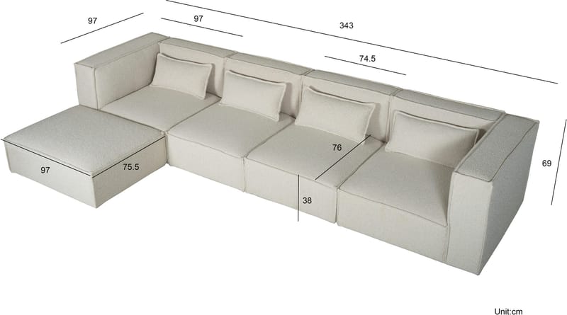 Sittpuff Nees Modulsoffa - Stone White - Möbler - Stolar & fåtöljer - Pall & puff - Sittpuff