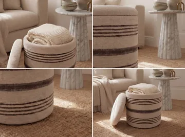 Nirek Rund sittpuff med förvaring i ulltyg - ljusbeige - Möbler - Stolar & fåtöljer - Pall & puff - Sittpuff