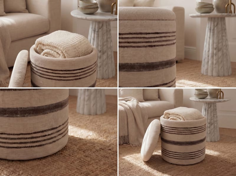 Nirek Rund sittpuff med förvaring i ulltyg - ljusbeige - Möbler - Stolar & fåtöljer - Pall & puff - Sittpuff