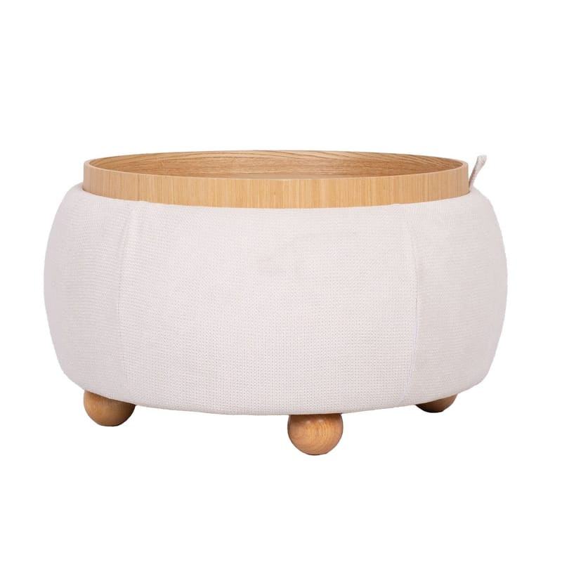 Ottoman/bord Hiro med förvaring och bricka 67x38 cm, Vit