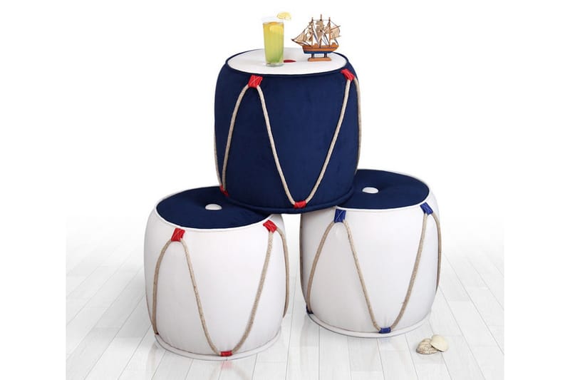 Redlands Sittpuff 42 cm - Vit/Röd - Möbler - Stolar & fåtöljer - Pall & puff - Sittpuff