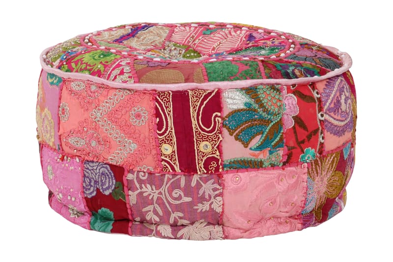Sittpuff med lappmönster rund bomull handgjord 40x20 cm rosa - Rosa - Sittpuff - Marockansk sittpuff
