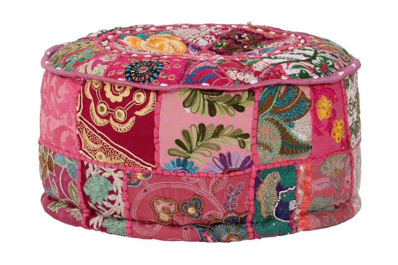 Sittpuff med lappmönster rund bomull handgjord 40x20 cm rosa - Rosa - Möbler - Stolar & fåtöljer - Pall & puff - Sittpuff