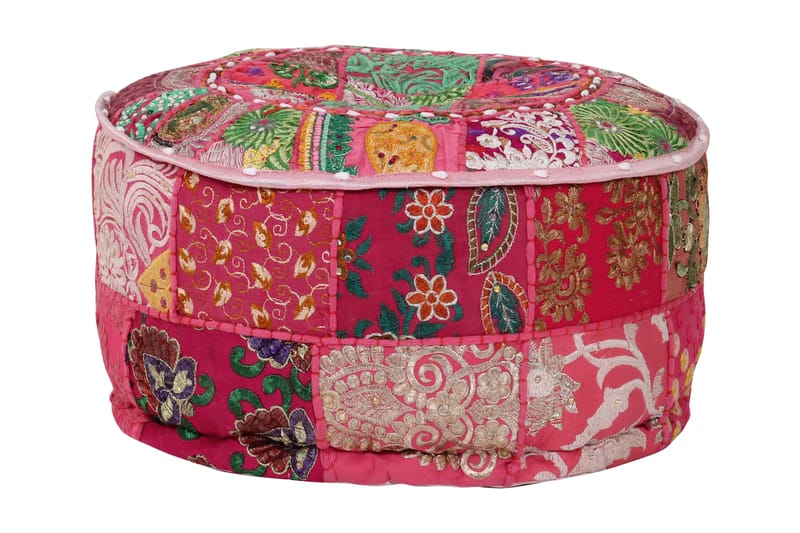 Sittpuff med lappmönster rund bomull handgjord 40x20 cm rosa - Rosa - Möbler - Stolar & fåtöljer - Pall & puff - Sittpuff