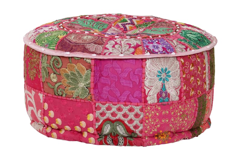 Sittpuff med lappmönster rund bomull handgjord 40x20 cm rosa - Rosa - Möbler - Stolar & fåtöljer - Pall & puff - Sittpuff