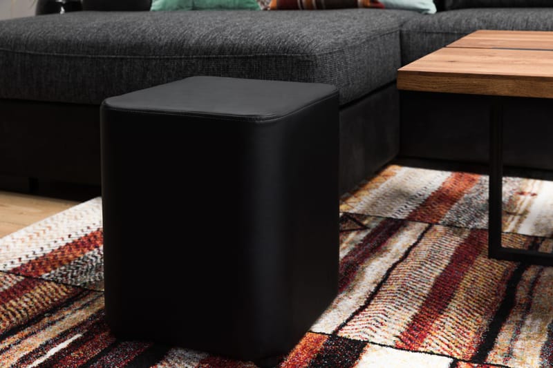 Square Pall Läder - Svart - Möbler - Stolar & fåtöljer - Pall & puff - Sittpuff