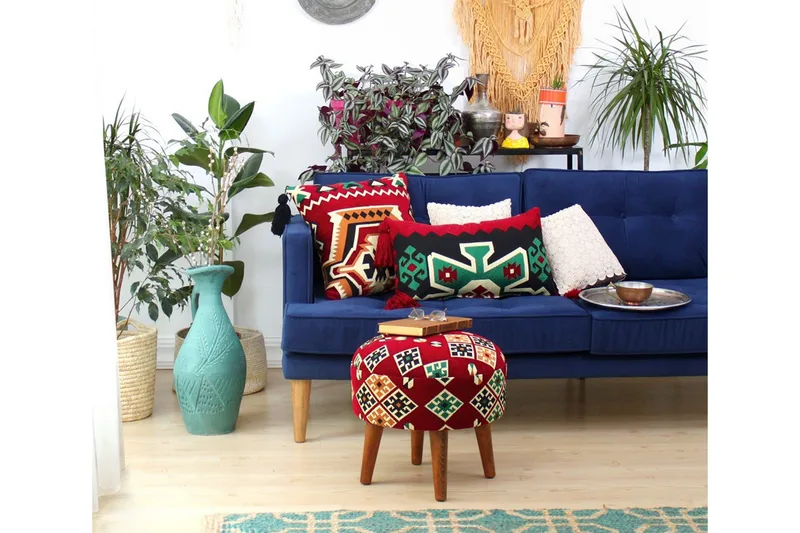 Tarrytown Sittpuff 46 cm - Röd/Grön - Möbler - Stolar & fåtöljer - Pall & puff - Sittpuff