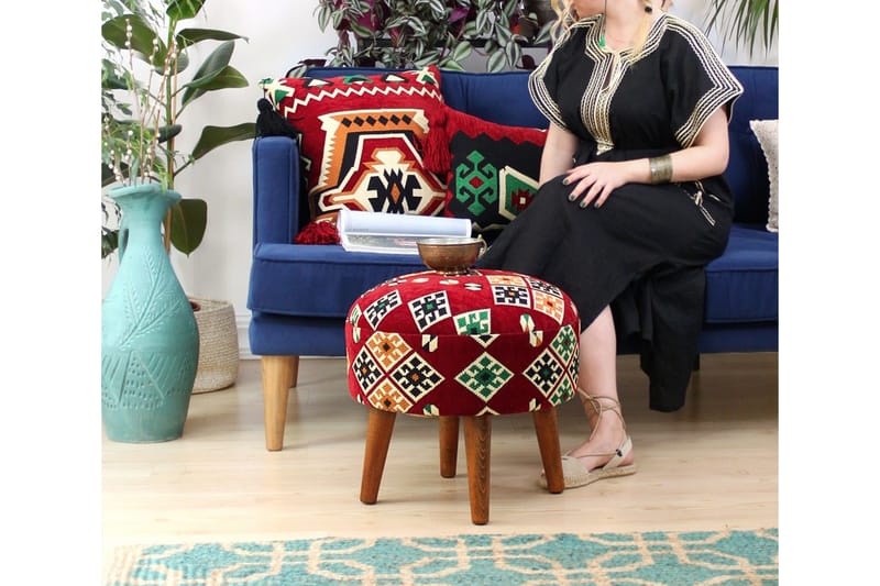 Tarrytown Sittpuff 46 cm - Röd/Grön - Möbler - Stolar & fåtöljer - Pall & puff - Sittpuff