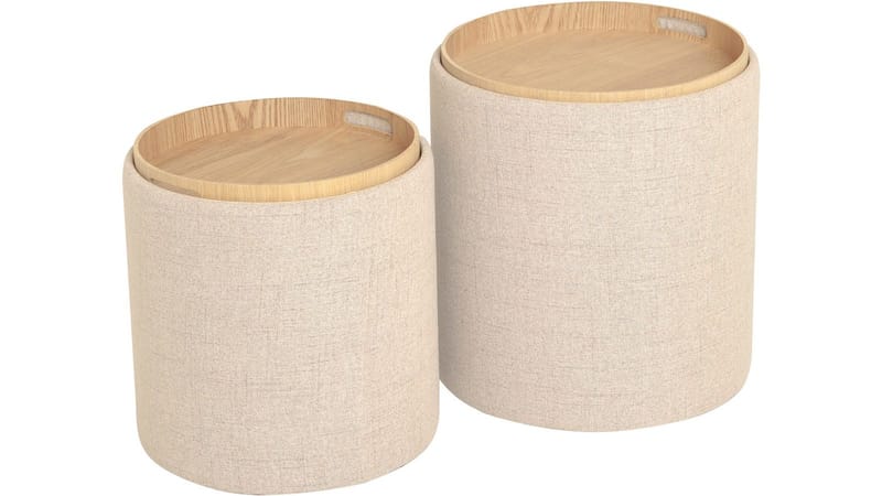 Velmira Puff 2 delar 39 cm Rund - Beige - Möbler - Stolar & fåtöljer - Pall & puff - Sittpuff - Sittpuff med förvaring