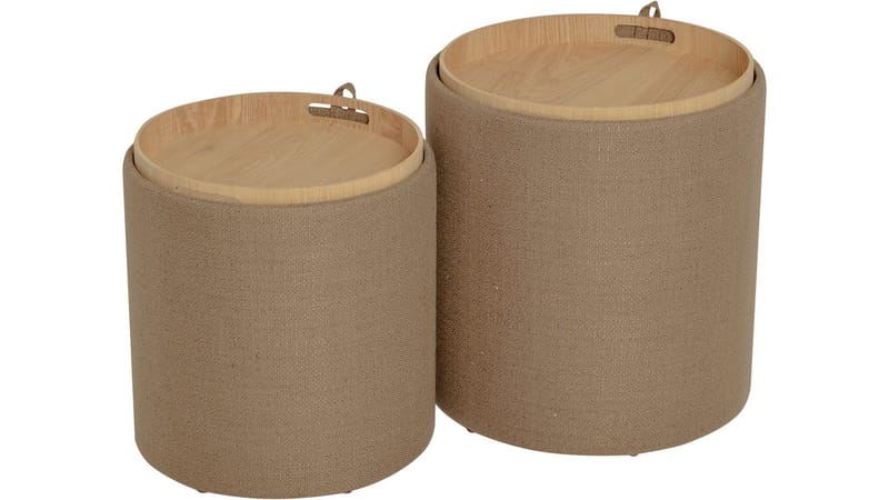 Velmira Puff 2 delar 39 cm Rund - Mörkbeige - Möbler - Stolar & fåtöljer - Pall & puff - Sittpuff - Sittpuff med förvaring