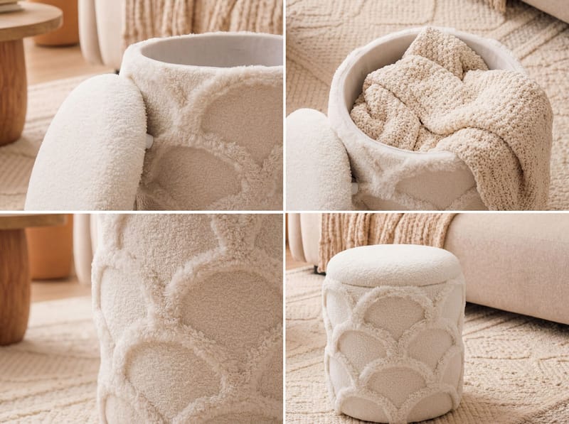 Veron Rund sittpuff med förvaring i ulltyg - gräddvit - Möbler - Stolar & fåtöljer - Pall & puff - Sittpuff