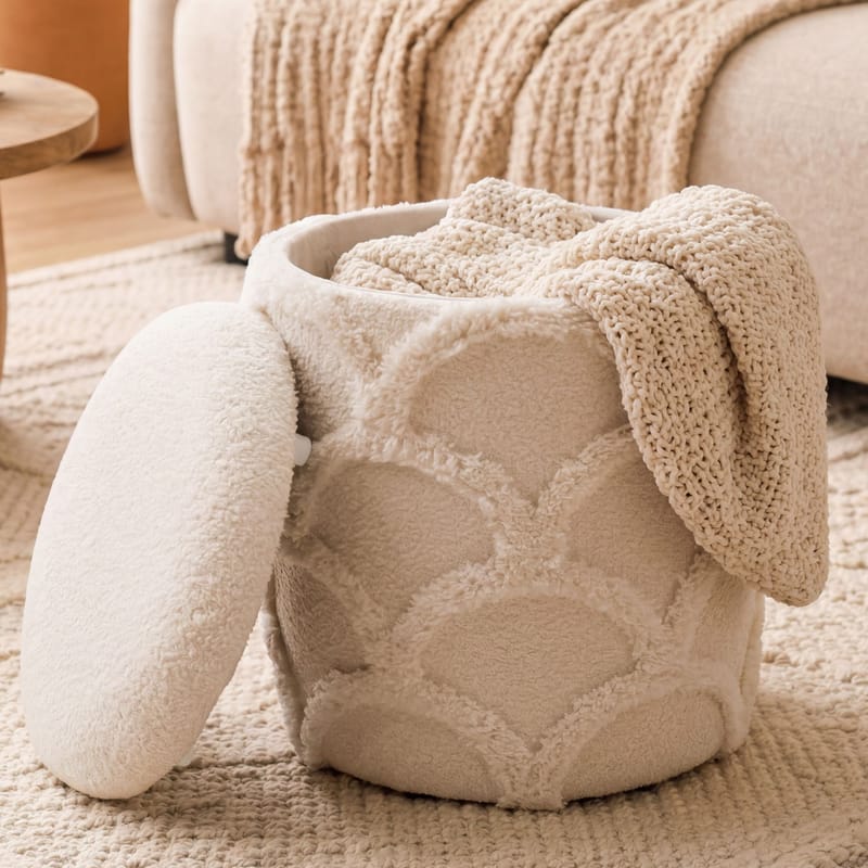Veron Rund sittpuff med förvaring i ulltyg - gräddvit - Möbler - Stolar & fåtöljer - Pall & puff - Sittpuff
