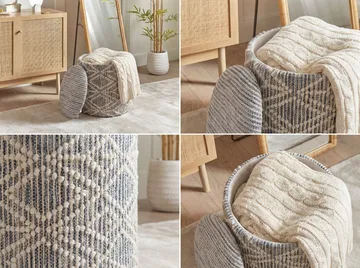 Veron Rund sittpuff med förvaring i ulltyg - grå och gräddfärgad - Möbler - Stolar & fåtöljer - Pall & puff - Sittpuff