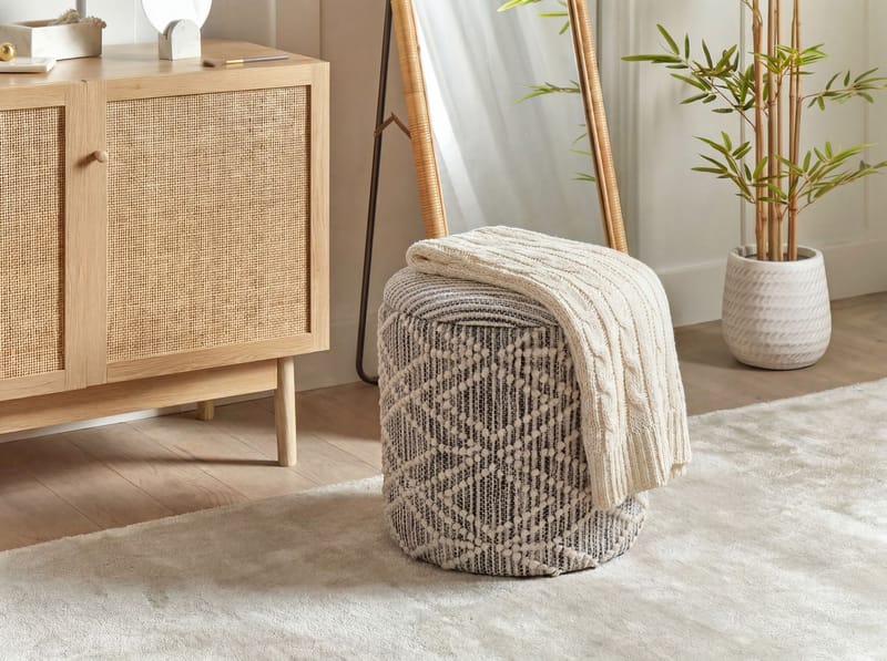 Veron Rund sittpuff med förvaring i ulltyg - grå och gräddfärgad - Möbler - Stolar & fåtöljer - Pall & puff - Sittpuff