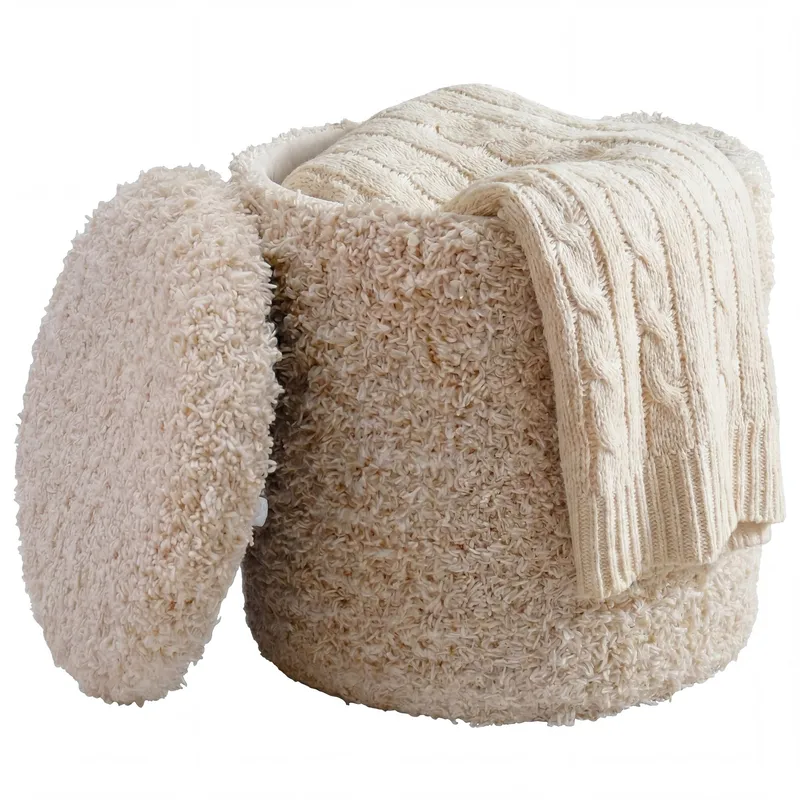 Veron Rund sittpuff med förvaring i ulltyg, ljusbeige